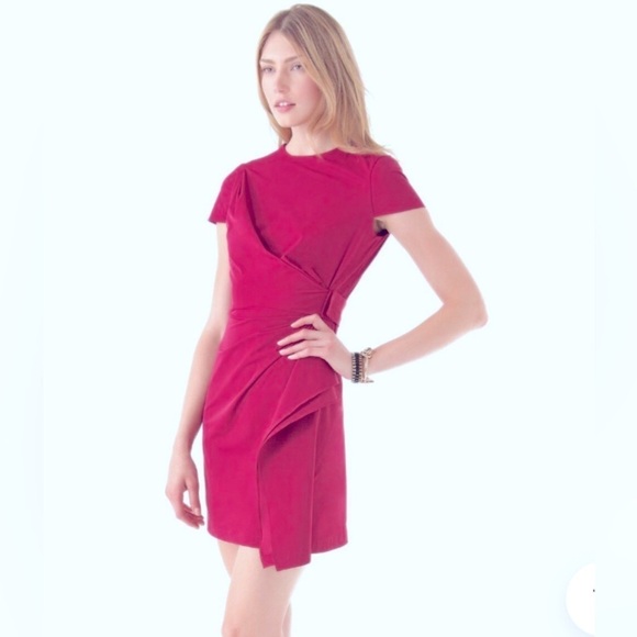 Diane Von Furstenberg fuchsia alba draped short sleeve dress belt ruched size 4 - Picture 2 of 16